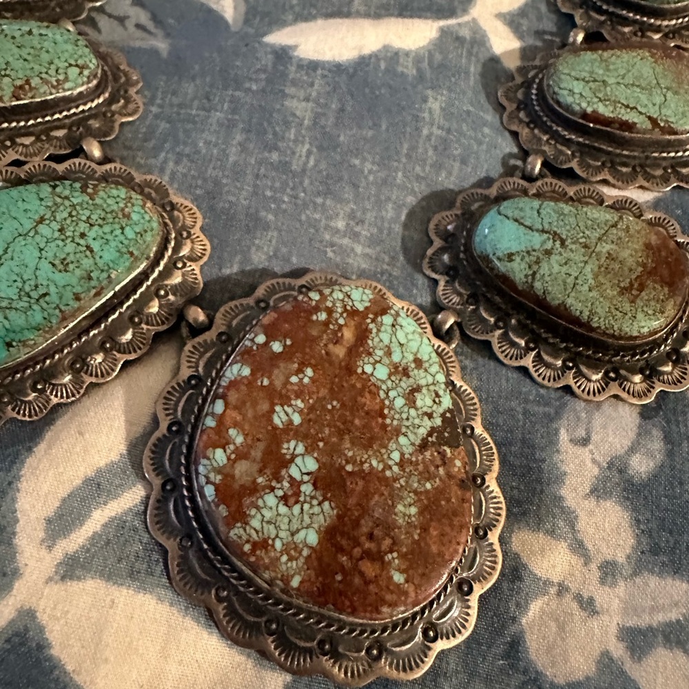 Turquoise #8 giant sterling  silver signed statement necklace squash Rodeo NFR - Picture 3 of 16
